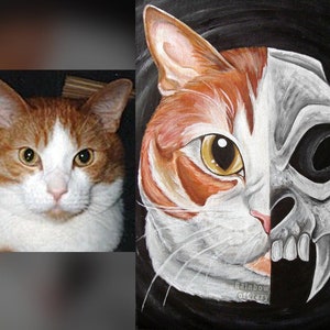 Skull Portrait, Custom Pet Painting, Skeleton Art, 5x7 Canvas, Sympathy Gift for Dog Owner, Cat Artwork, Gothic Decor, Life & Death image 4
