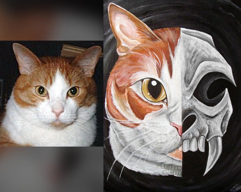 Skull Portrait, Custom Pet Painting, Skeleton Art, 5x7 Canvas, Sympathy Gift for Dog Owner, Cat Artwork, Gothic Decor, Life & Death image 4