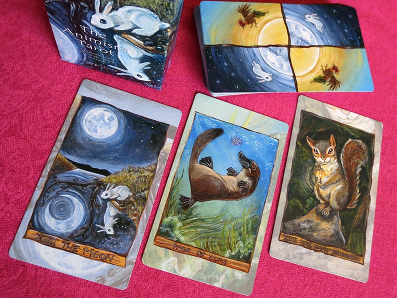 Animism Tarot Deck, 79 Card Animal Tarot, Happy Squirrel Tarot Card, Animal Totem Symbolism, Gift for Tarot Readers, Animal Lovers 