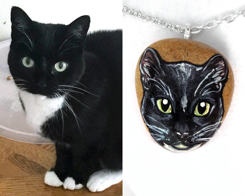 Personalized Necklace, Pet Portrait, Custom Animal Art, Hand Painted Rock, Pebble Pendant, Dog Painting, Cat Memorial, Pet Painting image 4
