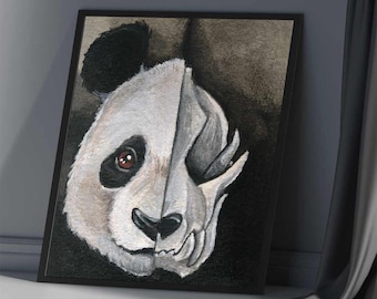 Giant Panda Art, Skull Print, Gothic Decor, Zoo Animal, Halloween Decoration, Taxidermy Art, Skeleton Picture