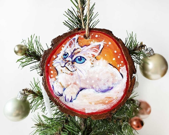 fur baby christmas decorative white cat snowflake gift Christmas ornament cat laser engraved tree decoration kitty