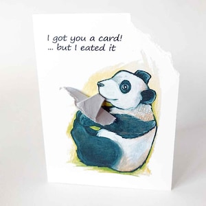 Carte drôle, ours panda affamé, amoureux des animaux de zoo, joyeux anniversaire, carte de correspondance mignonne, merci, je pense à vous, anniversaire, guérissez bientôt