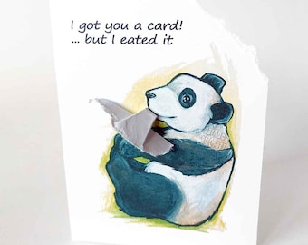 Panda Card, Funny Greeting, Cute Animal Notecard, Panda Bear Art for Anmal Lover, Happy Birthday Kids, Thank You, Best Wishes