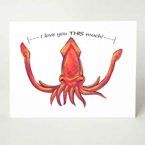 Carte drôle, carte de voeux calmar, je t'aime beaucoup, carte vierge, carte d'anniversaire, carte d'anniversaire, carte de la Saint-Valentin