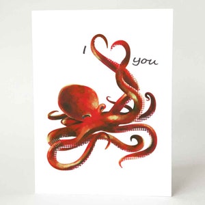 Jolie carte de poulpe, je t'aime, carte de coeur pour la Saint-Valentin, anniversaire, carte d'anniversaire pour amateur de poulpe