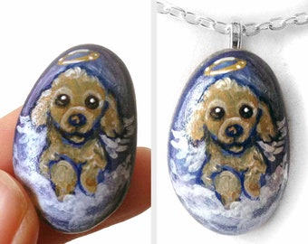 Poodle Necklace, Dog Portrait, Rock Art, Pet Painting, Memorial Keepsake, Angel Gift, Rainbow Bridge, Small Artwork