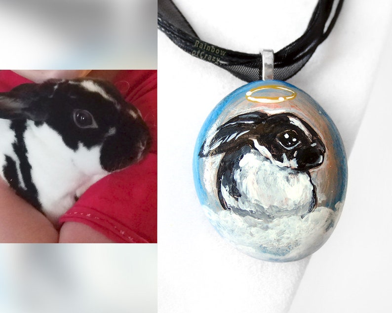 Custom Pet Jewelry, Angel Pet Necklace, Charm Pendant, Personalized Keepsake, Hand Painted Rock, Pet Memorial, Cat Painting, Dog Portrait image 3