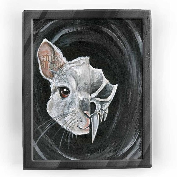 Goth Decor Gothic Illustration SALE: Chinchilla Art Print Chinchilla Skull Clearance Pet Portrait Minature Print Animal Lover