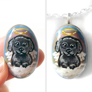 Dog portrait, Shih Tzu rock art, angel necklace, pet painting, in memory, sympathy gift for animal lover, memorial pendant, beach stone