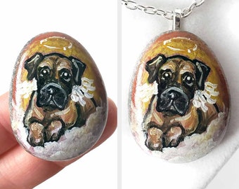 Dog Portrait, English Mastiff, Angel Necklace, Pet Memorial, Round Pendant, Wearable Art, Handmade Keepsake