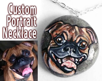 Custom Pet Necklace, Portrait Pendant, Hand Painted Animal Art, Dog Jewelry, Cat Memorial Painting, Gift For Her