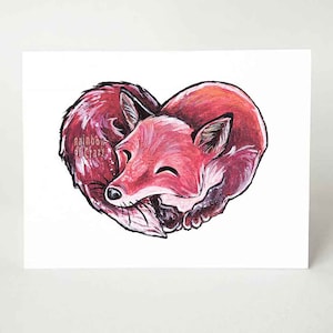 Red fox card, heart notecard, i love you, forest animal lover, woodland art, valentines day, happy anniversary wife, for husband, miss you