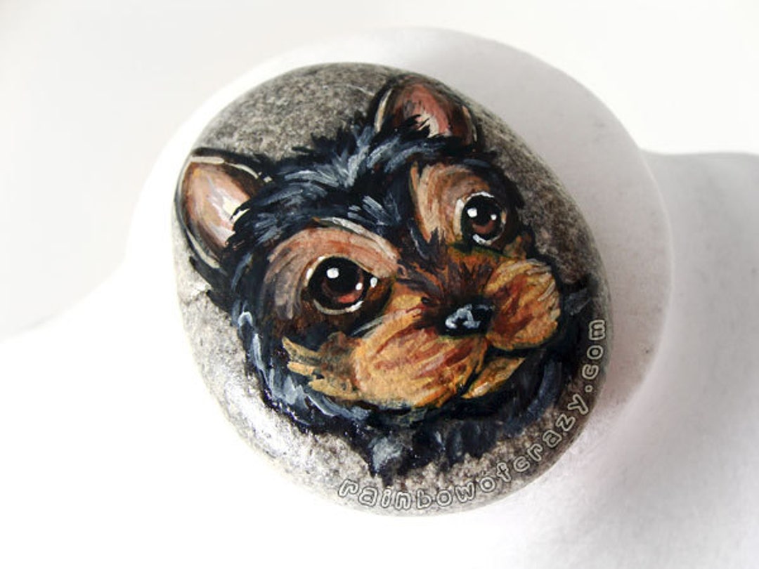 Painted Rocks Yorkie Yorkshire Terrier Art, Dog Painting, Yorkie Artwork, Pet Portrait, Hand ...
