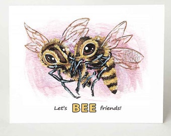 Valentine Card, Lets BEE Friends, Friendship Greeting, Bestie Notecard, Blank Note Card for Best Friend, Happy Birthday, Funny Card