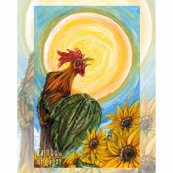 Estampado de gallo decoración de girasol Tarot del sol - Etsy España
