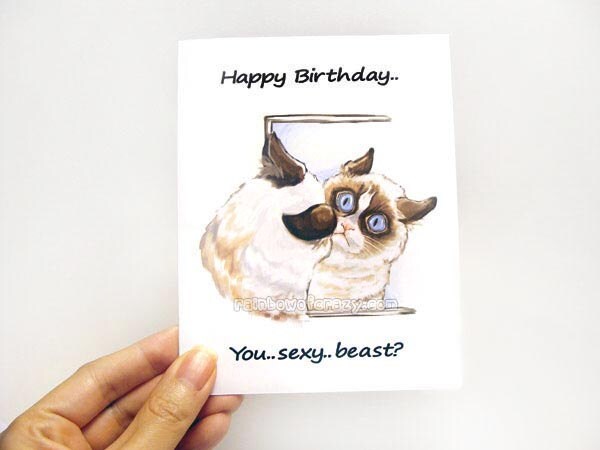 Grumpy Cat Card Funny Birthday Card Sexy Beast Blank Etsy