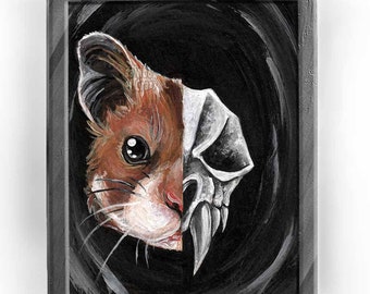 Hamster Skull Print, Pet Portrait, Spooky Art, Horror Lover, Hamster Owner, Gothic Decor, Taxidermy Gift, Animal Skeleton