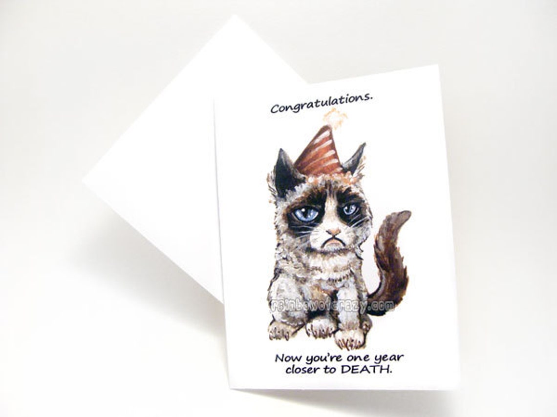 Grumpy Cat Card Funny Birthday Blank Greeting Card Adult - Etsy