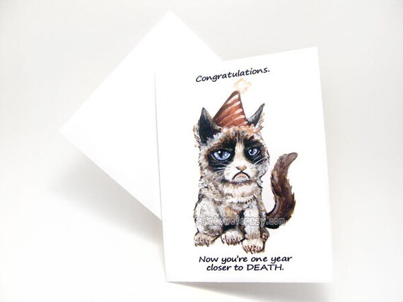 Grumpy Cat Card Funny Birthday Blank Greeting Card Adult | Etsy