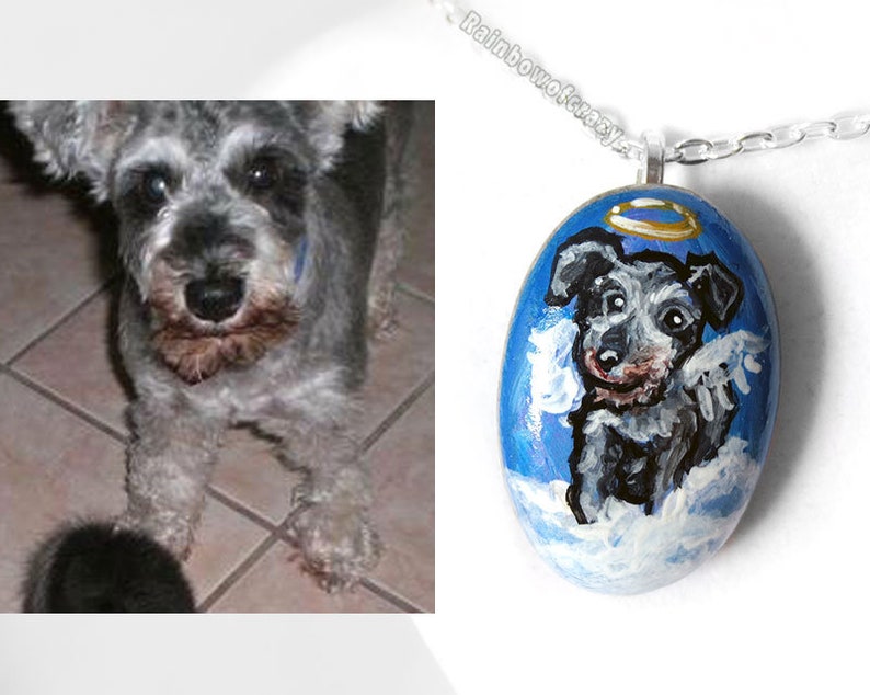 Custom Pet Jewelry, Angel Pet Necklace, Charm Pendant, Personalized Keepsake, Hand Painted Rock, Pet Memorial, Cat Painting, Dog Portrait image 7