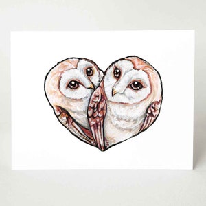 Carte de chouette effraie des clochers, art de coeur, je t'aime, oiseau de proie, Saint Valentin, joyeux anniversaire, amoureux des animaux, je pense à vous, message personnalisé
