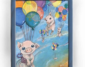 Flying Pig Art, Cute Print, Charming Artwork, Whimsical Illustration, Balloon Decoration, Kids Room Gift, Farm Animal Lover
