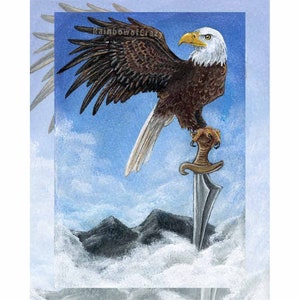 Bald Eagle Art Print, Nature Decor, Bird of Prey, Ace of Swords, Tarot Reader Gift, Bird Lover, American Eagle Wings, Animism Tarot Deck No Tarot Border