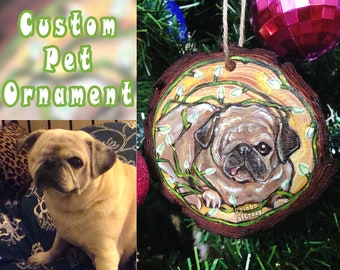 Custom Ornament, Pet Portrait, Hand Painted Wood Decoration, Holiday Gift, Dog Painting, Cat Art, Christmas Tree Decor