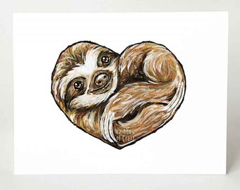 Sloth Card, I Love You, Heart Greeting, Anniversary Gift for Animal Lover, Blank Notecard, Special Day, Valentine Note for Spouse