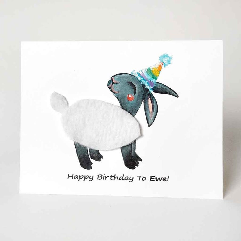 Funny Card, Black Sheep Card, Happy Birthday To Ewe, Farm Animal Print, Custom Message, Blank Card, Personalized Text, Kids BDay Card image 1