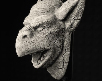 Handmade concrete wall gargoyle sculpture Grotesque plague monster goblin chimera face Creature Gothic decor macabre sculpture fantasy dark