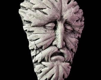 Handgemachte Grün Skulptur Blatt Kopf Beton Wasserspeier Dark Pagan Wand Kunst Gothic Dekor Makaber Mittelalter Garten Fantasy Fantasy Dties Botanischer Garten