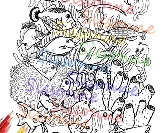 Tropical Fish Coral Reef Coloring Page Adult