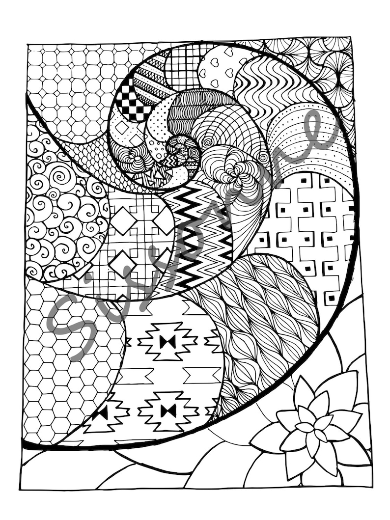 Zentangle Inspired Golden Spiral Coloring Page Instant PDF | Etsy