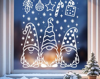 Plantilla de arte navideño para ventana, marcador de tiza de gnomo imprimible, decoración de ventana invernal, descarga instantánea en PDF