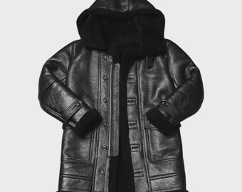 Men's Black Sheepskin Shearling Aviator Jacket – RAF Bomber Coat