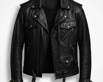 Chaqueta de motociclista de cuero de vaca negro para hombre – Estilo motociclista hecho a mano