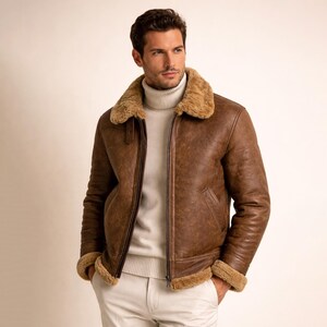 Blouson aviateur RAF fabriqué à la main pour pilote - Blouson en cuir de mouton retourné véritable pour hommes