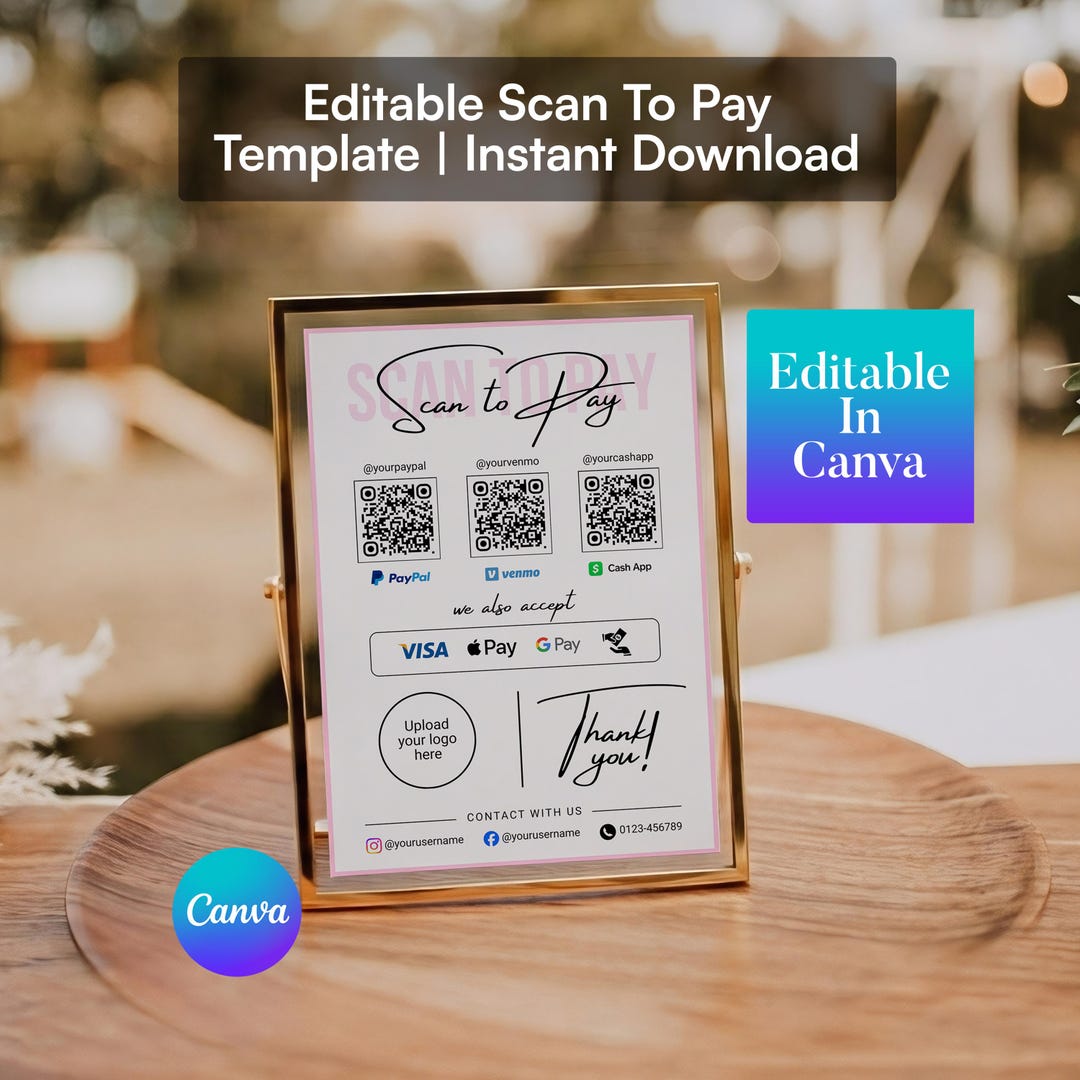 Scan to Pay Template, Editable QR Code Sign for Small Business ...