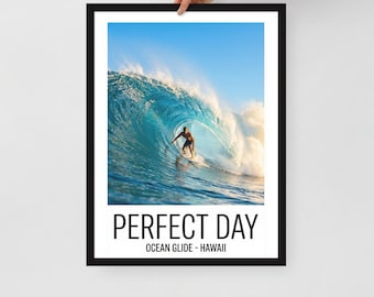 Hawaii Surf Poster | Big Wave Barrel Ride, Coastal Art