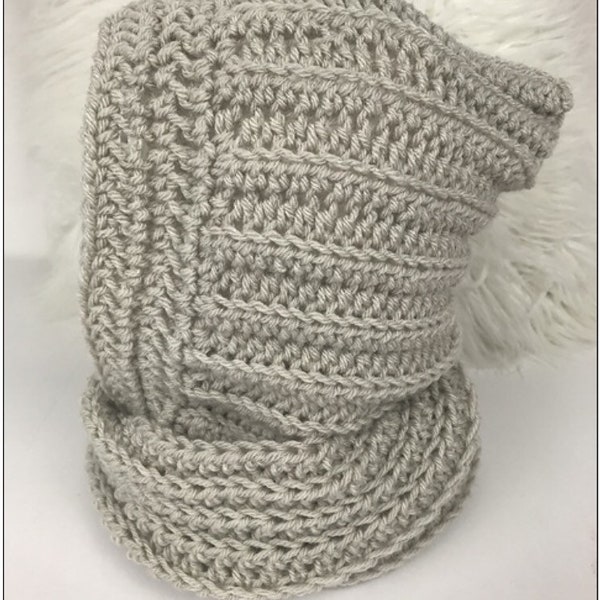 Hooded Scarf,  Crocheted Scarf with Hood, Wrap Around Scarf with Hood, Ribbed Scarf, Neutral Hooded Scarf, Textured Scarf