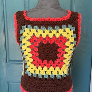 Handmade Crochet Granny Square Vest: 1970s Retro Style, Size S-M