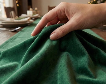 Green Velvet Table Runner, Luxury Holiday Dining Decor, Farmhouse Winter Centerpiece, Handmade Runner