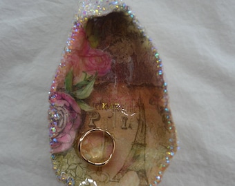 Plato de joyería de concha con diamantes de imitación personalizado