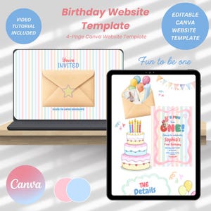 It's Fun to Be One Birthday Website | First Birthday Canva Website | RSVP Website Invitation