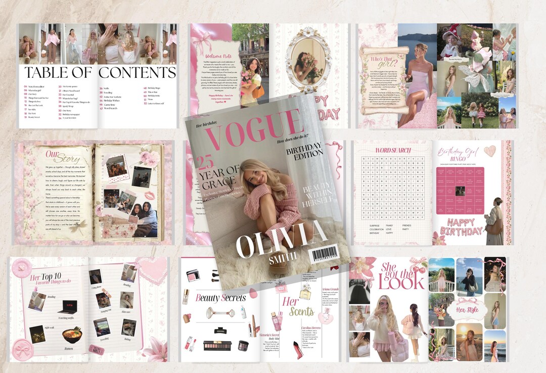 Magazine Card Personalized Birthday Magazine Template | Editable Vogue Style Cover ...