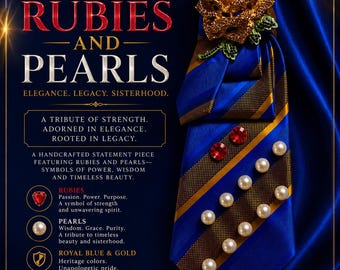 Collar llamativo con corbata / Broche de perlas, rubíes y oro azul real