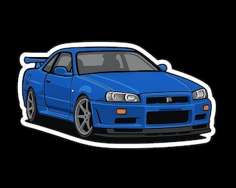 Nissan Skyline R34 JDM Anime Drift Car Sticker | Kiss-Cut Sticker