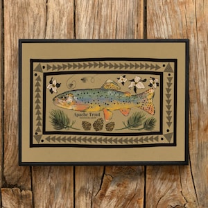 Apachenforelle Vintage Illustration Digital Download | Fliegenfischen Kunst auf Kraft Papier | Arizona